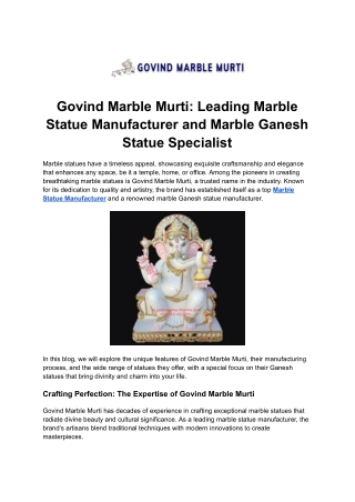 Marble Ganesh Statue Manufacturer – Beautiful Idols for Homes and Temples