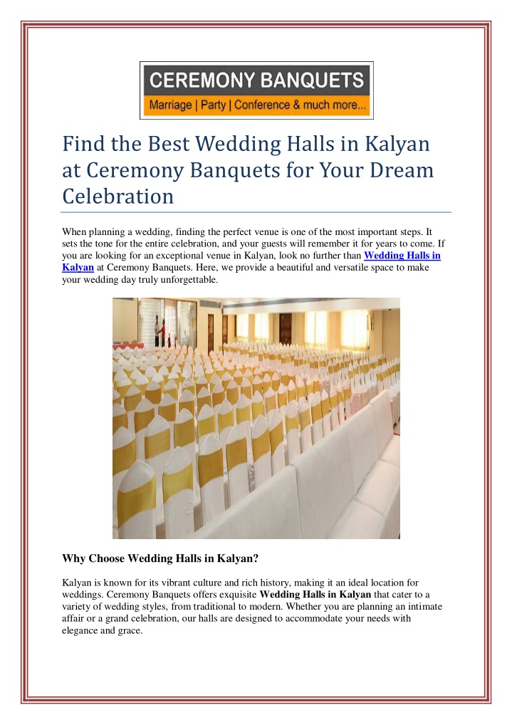 find the best wedding halls in kalyan at ceremony