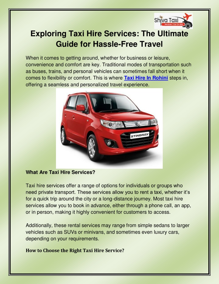 exploring taxi hire services the ultimate guide