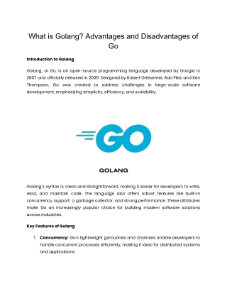 what is golang advantages and disadvantages of go