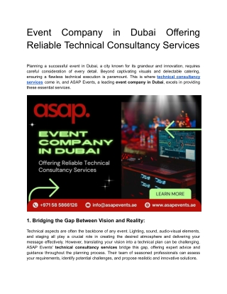 Event Company in Dubai Offering Reliable Technical Consultancy Services