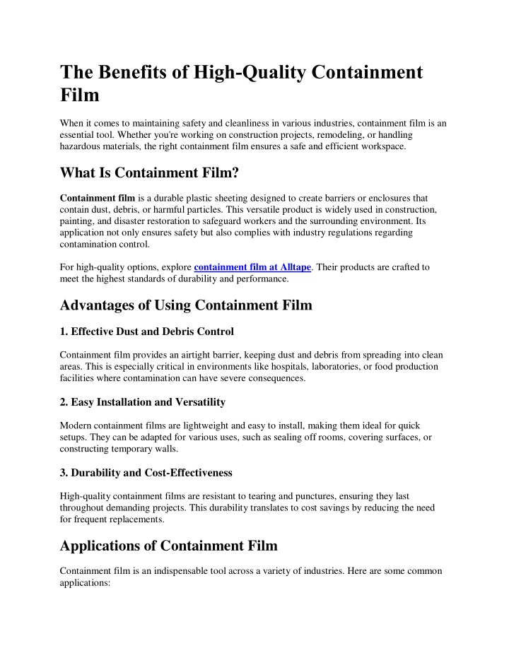 the benefits of high quality containment film