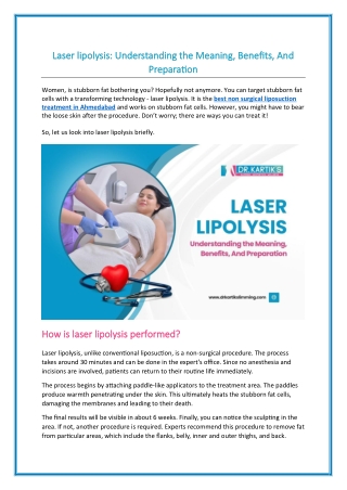 Laser lipolysis - Understanding the Meaning^J Benefits^J And Preparation