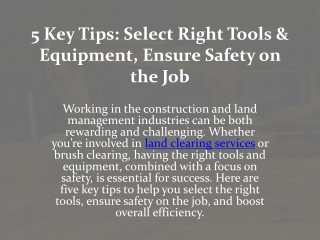 5 Key Tips: Select Right Tools & Equipment, Ensure Safety on the Job