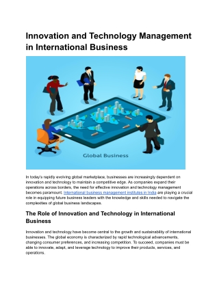 Innovation and Technology Management in International Business