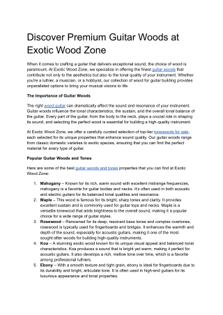 Discover Premium Guitar Woods at Exotic Wood Zone
