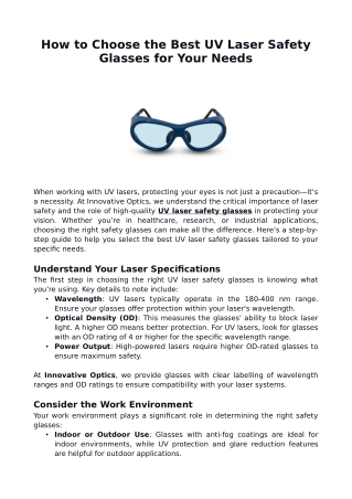 How to Choose the Best UV Laser Safety Glasses for Your Need