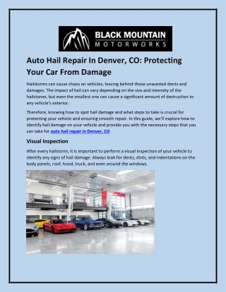 Auto Hail Repair In Denver, CO Protecting Your Car From Damage