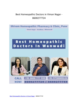 Best Homeopathic Doctors in Viman Nagar