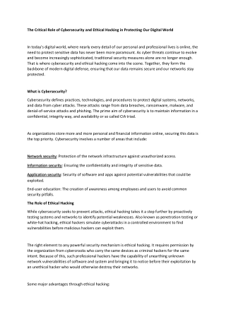 the critical role of cybersecurity and ethical
