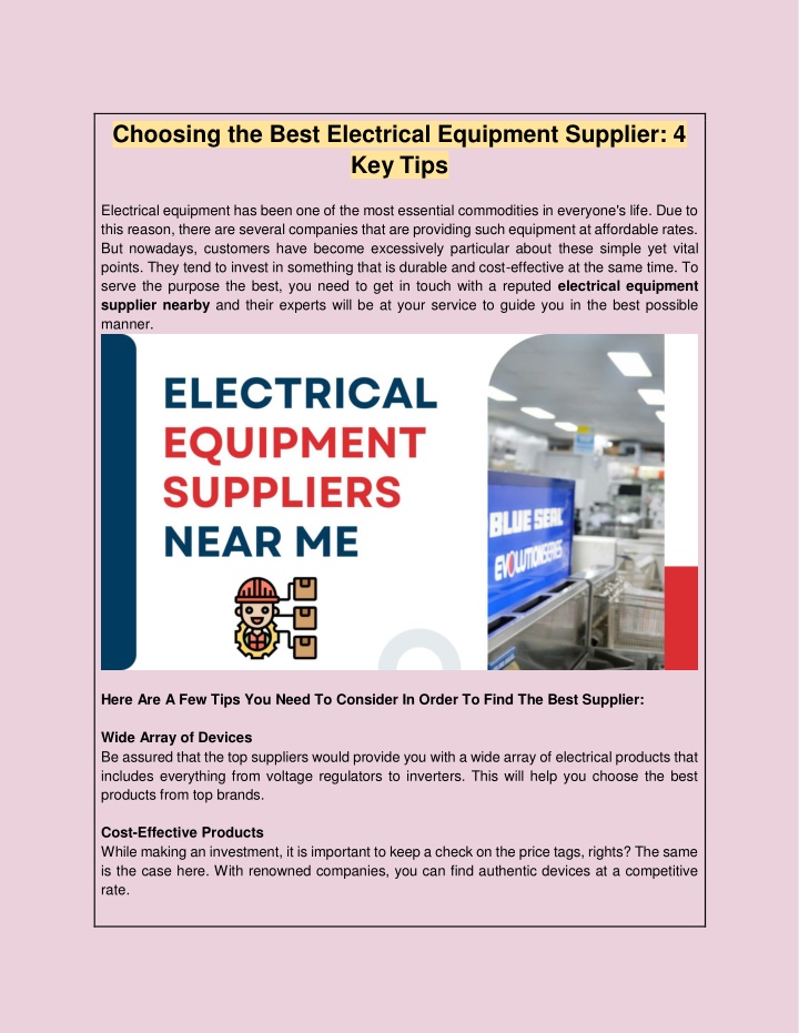 choosing the best electrical equipment supplier