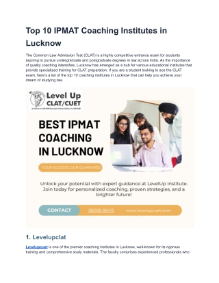 Top 10 IPMAT Coaching Institutes in Lucknow