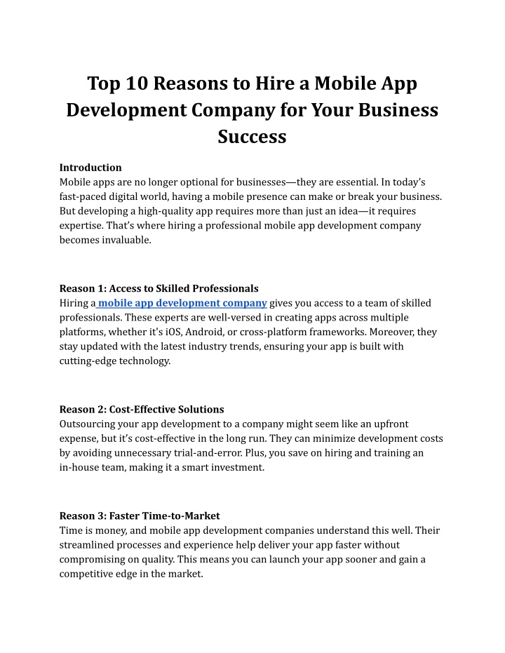 top 10 reasons to hire a mobile app development