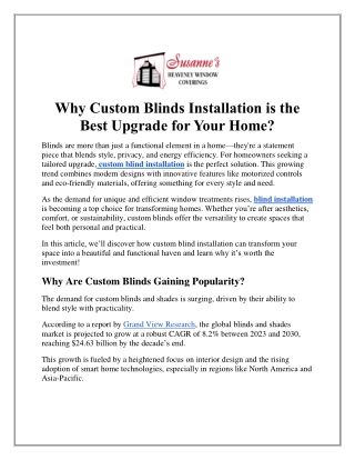 Why Custom Blinds Installation is the Best Upgrade for Your Home?