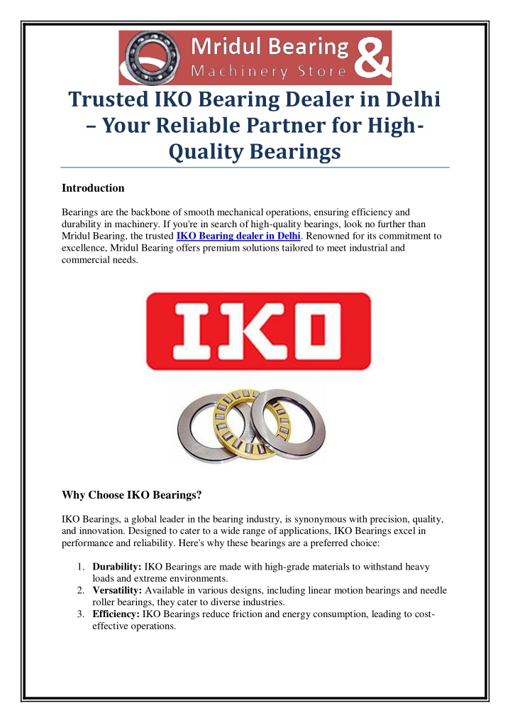 trusted iko bearing dealer in delhi your reliable