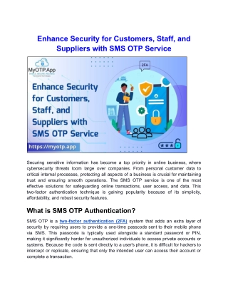 Enhance Security for Customers, Staff, and Suppliers with SMS OTP Service