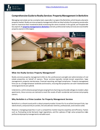 Comprehensive Guide to Realty Services Property Management in Berkshire