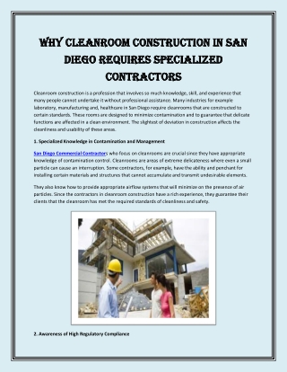 Why Cleanroom Construction in San Diego Requires Specialized Contractors