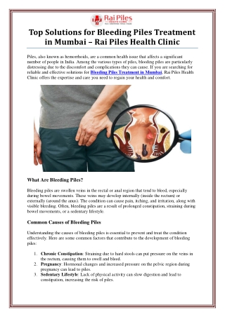 Bleeding Piles Treatment in Mumbai by Rai Piles Health Clinic