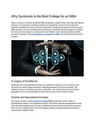 Why Symbiosis is the Best College for an MBA
