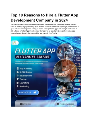 top 10 reasons to hire a flutter app development