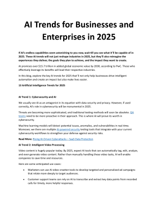 AI Trends for Businesses and Enterprises in 2025