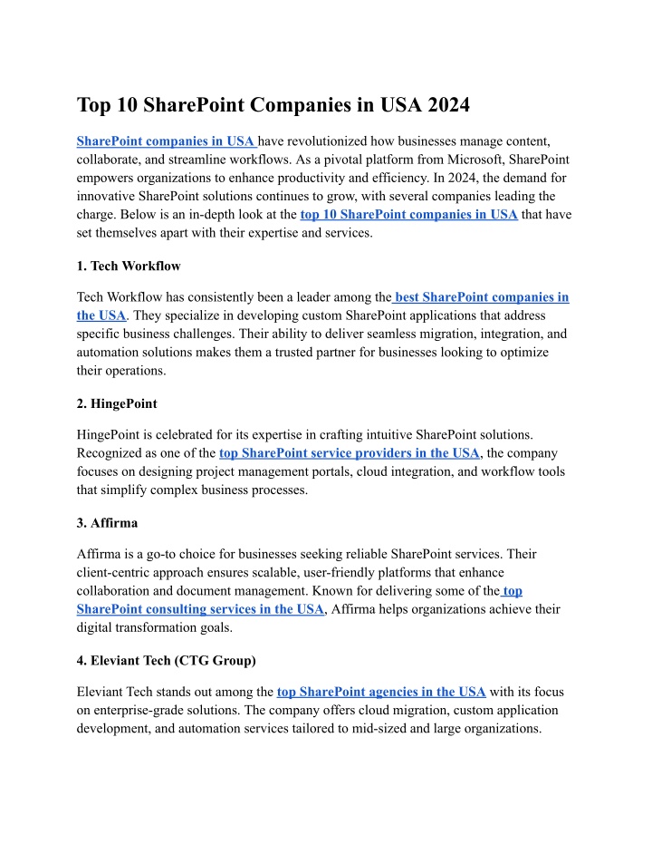 top 10 sharepoint companies in usa 2024