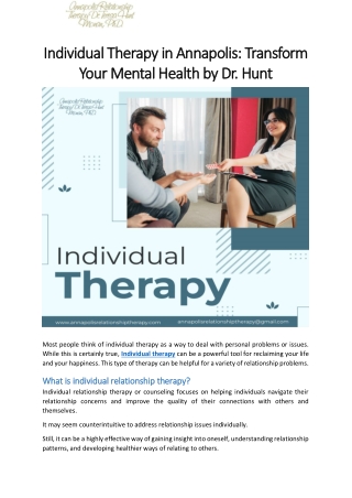 Individual Therapy in Annapolis Transform Your Mental Health by Dr Hunt