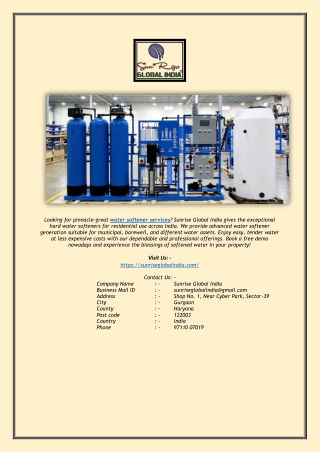 Best Water Softener Services in India | Sunrise Global India