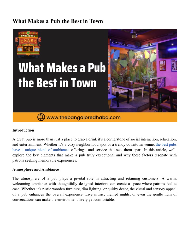 what makes a pub the best in town