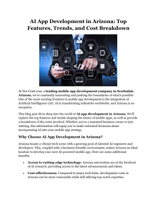 AI App Development in Arizona Top Features, Trends, and Cost Breakdown