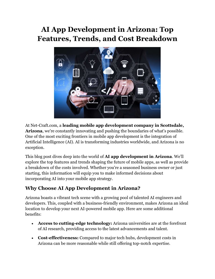 ai app development in arizona top features trends