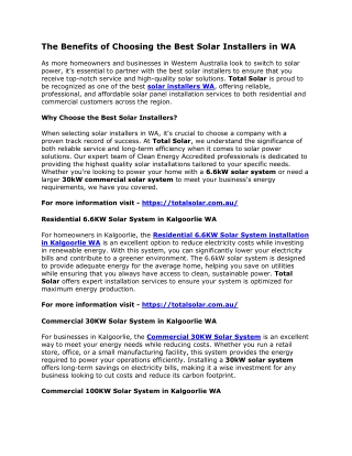 The Benefits of Choosing the Best Solar Installers in WA