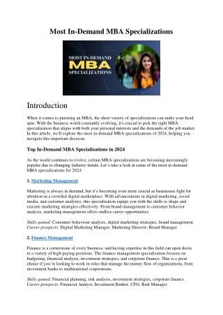 Most In-Demand MBA Specializations