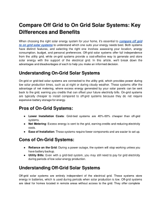 compare off grid to on grid solar systems