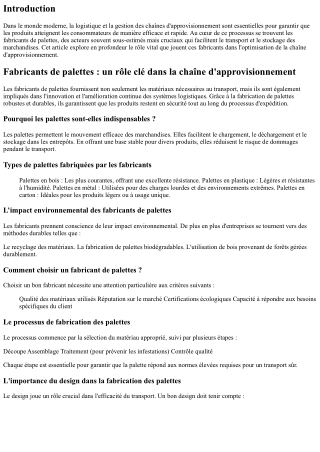 Fabricants de palettes : un rôle clé dans la chaîne d'approvisionnement