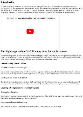 The Right Approach to Staff Training in an Indian Restaurant