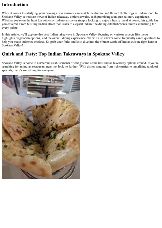 Quick and Tasty: Top Indian Takeaways in Spokane Valley