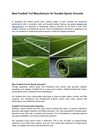 Best Football Turf Manufacturer for Durable Sports Grounds