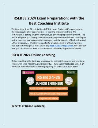 rseb je 2024 exam preparation with the best