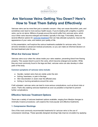 Are Varicose Veins Getting You Down? Here's How to Treat Them Safely