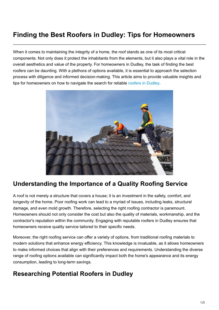 finding the best roofers in dudley tips