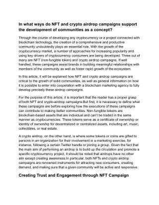 The Role of NFT and Crypto Airdrop Campaigns in Building and Strengthening Commu