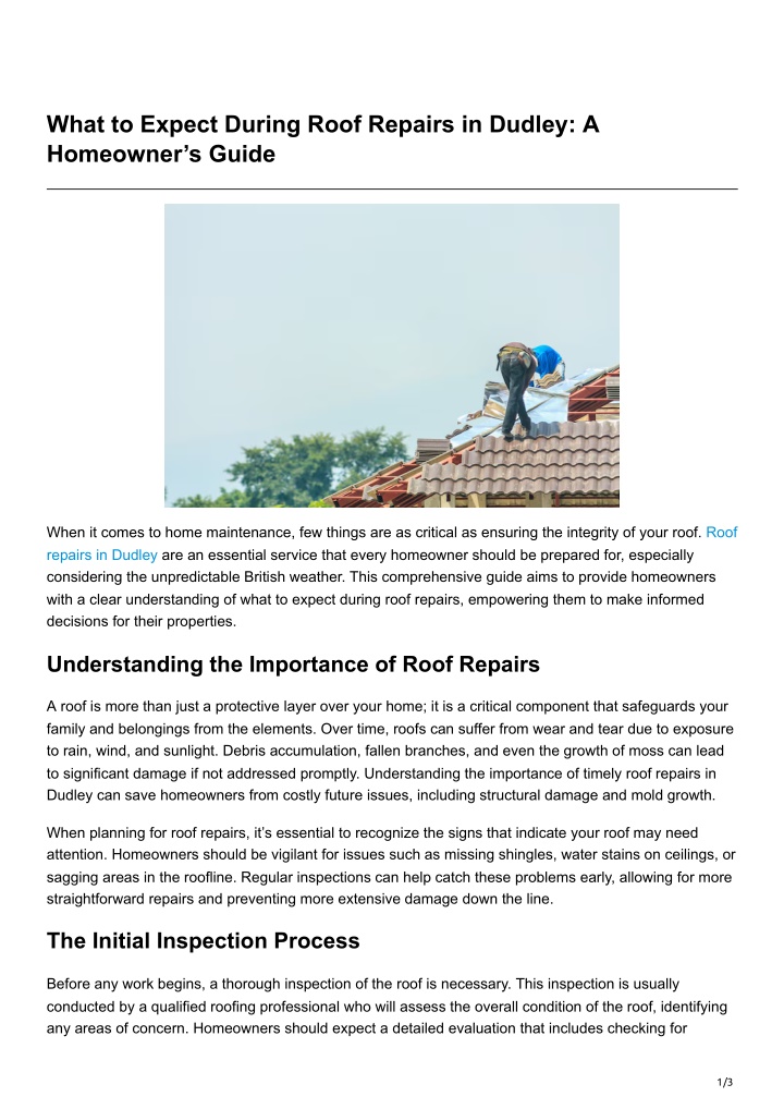 what to expect during roof repairs in dudley