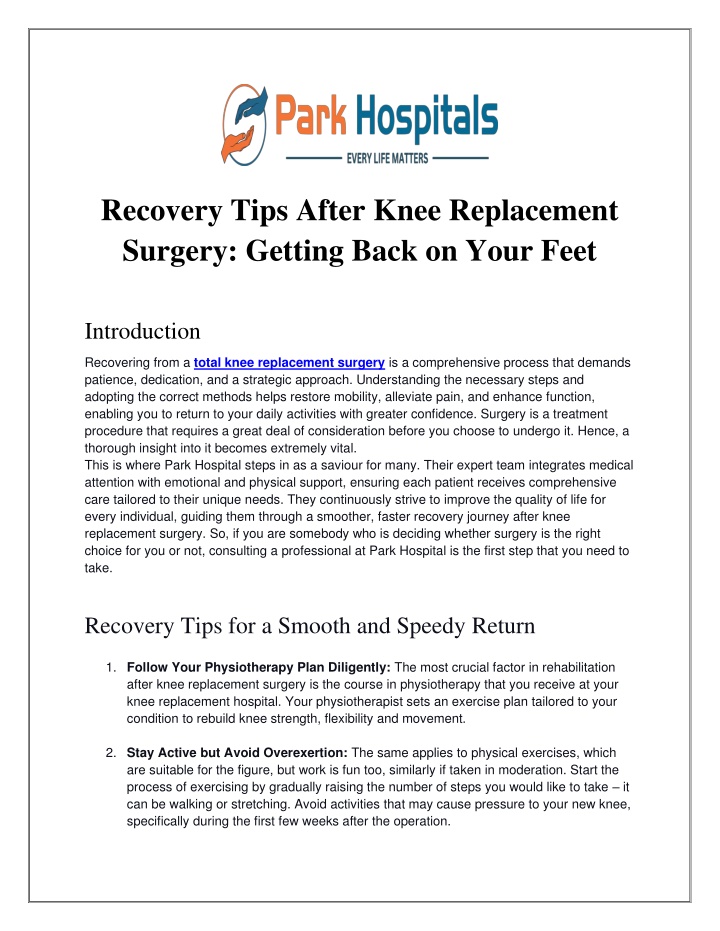 recovery tips after knee replacement surgery