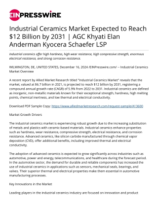 Industrial Ceramics Market Expected to Reach $12 Billion by 2031