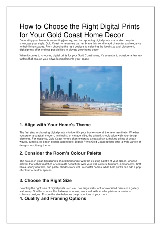 How to Choose the Right Digital Prints for Your Gold Coast Home Decor