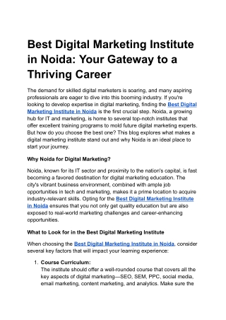 Best Digital Marketing Institute in Noida: Your Gateway to a Thriving Career