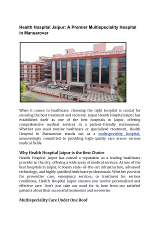 Health Hospital Jaipur_ A Premier Multispeciality Hospital in Mansarovar