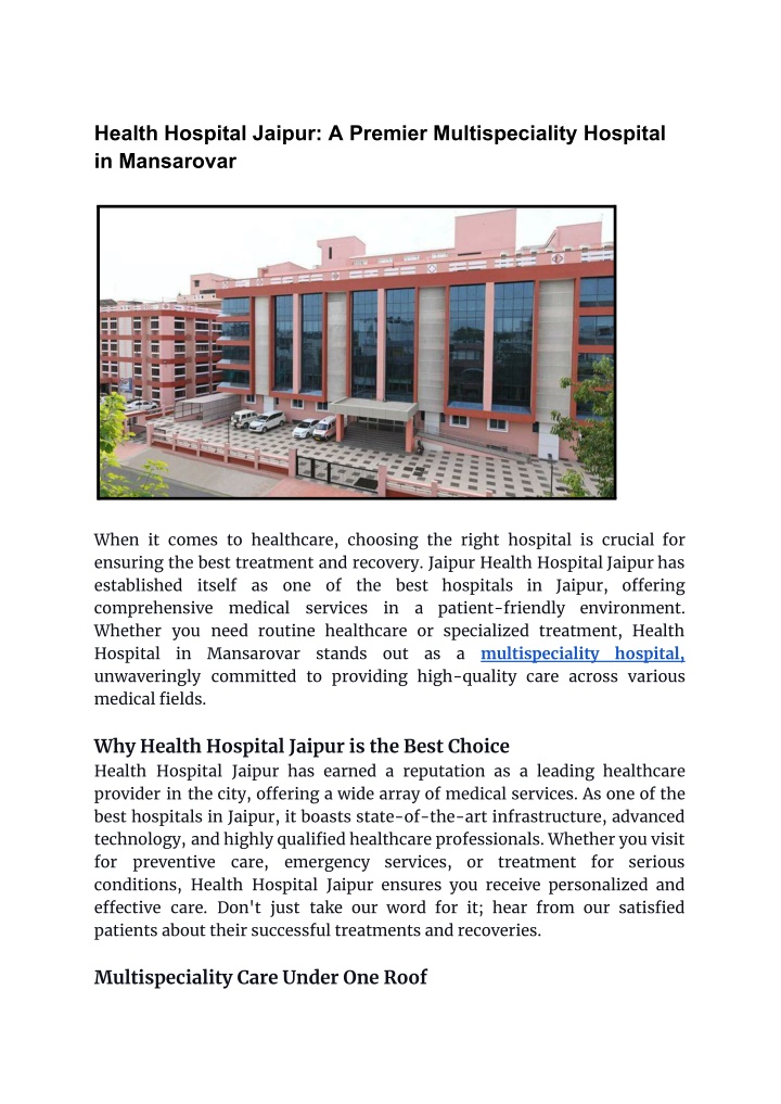 health hospital jaipur a premier multispeciality